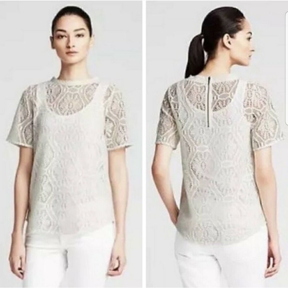 EC BANANA REPUBLIC SHORT SLEEVE CREAM LACE TOP COQUETTE COTTAGEGORE ROMANTIC